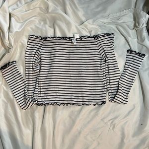 off the shoulder, long sleeve, striped, crop top